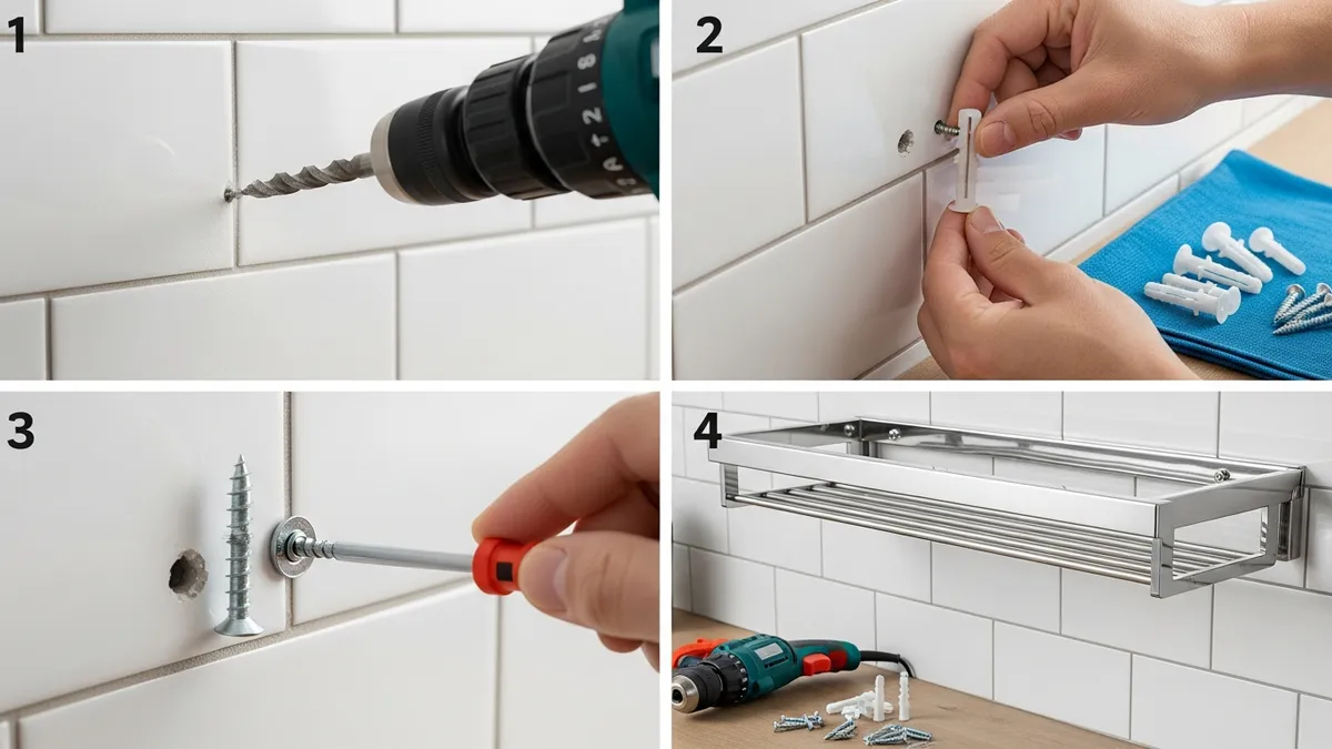 Tutorial cara memasang stainless steel kitchen rack di dinding dapur dengan bor dan paku fisher