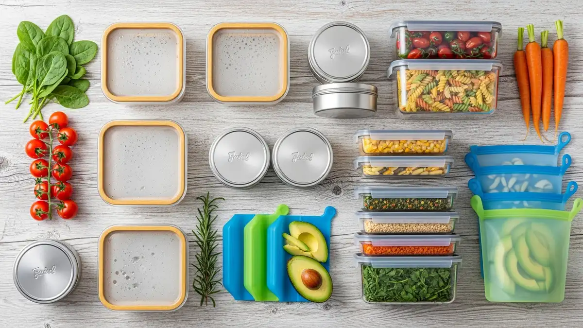 Top rated storage containers for food in 2026 flat lay including glass bamboo lid and stainless steel options