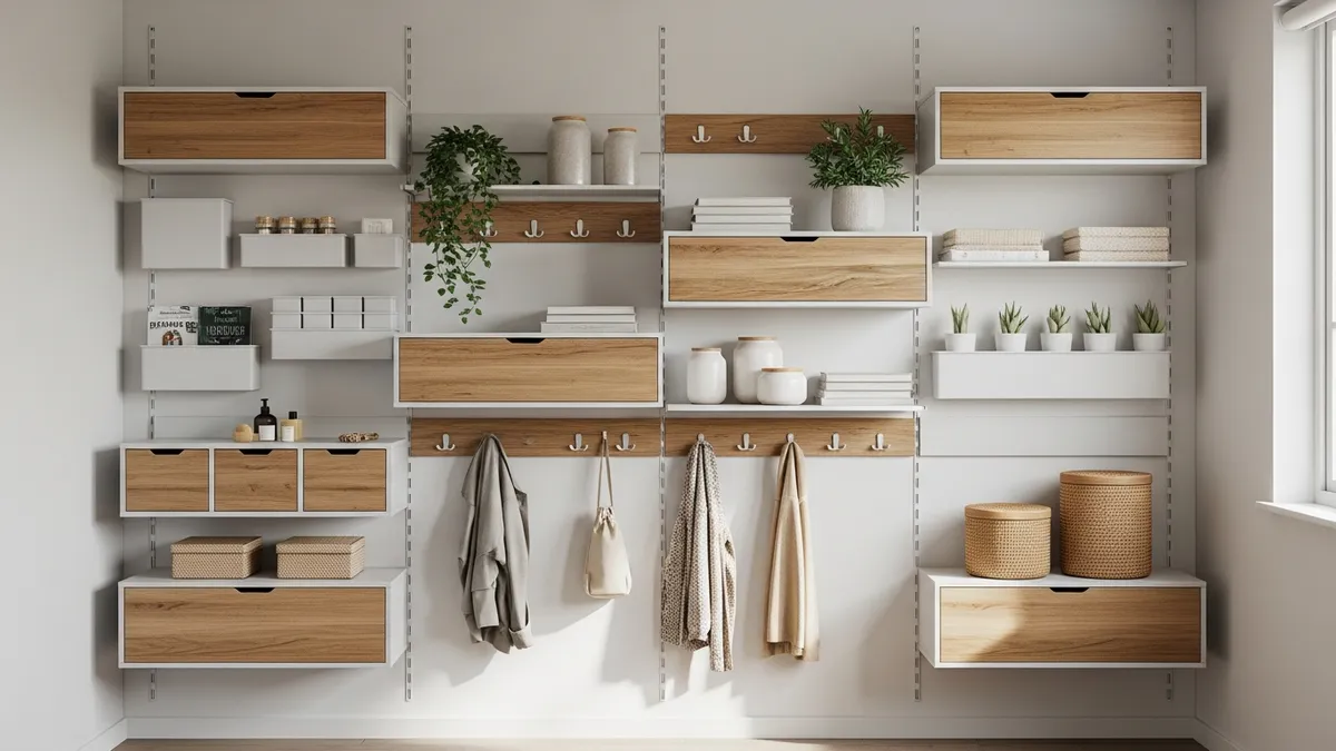 Vertical storage solutions for small spaces with wall-mounted shelves and organizers