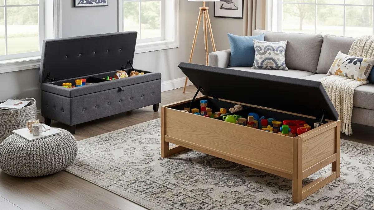 Multifunctional furniture with hidden toy storage in living room