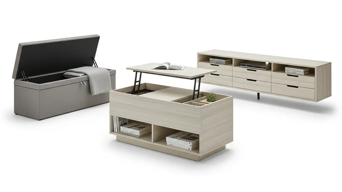 Multifunctional storage furniture for living room organization