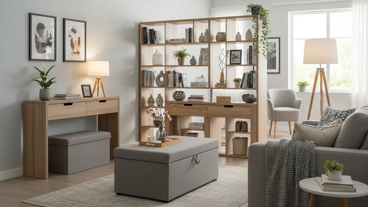 Multipurpose furniture with built-in storage for small living spaces