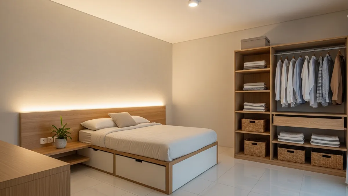 Bedroom storage organizer ideas with under-bed boxes and wardrobe dividers
