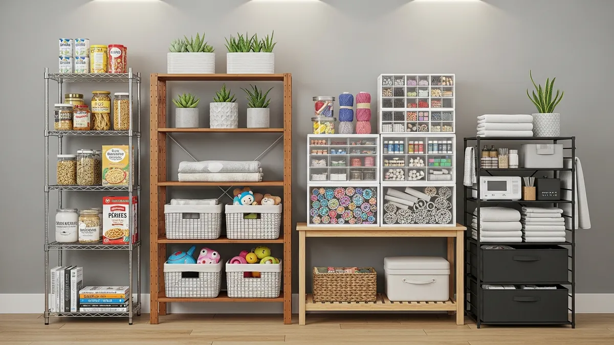 Different types of storage racks for organizing household items