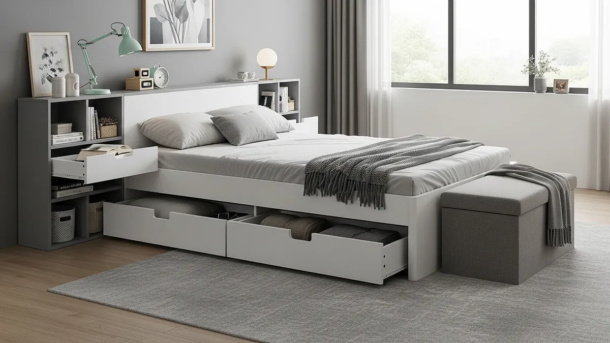 Multi-functional bedroom furniture with built-in storage compartments