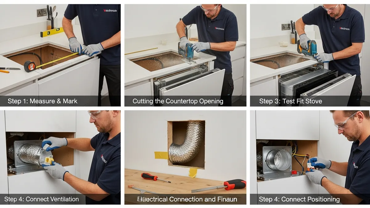 Professional stove cabinet installation process and setup