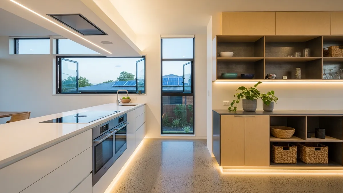Energy-efficient home with sustainable living features and organization