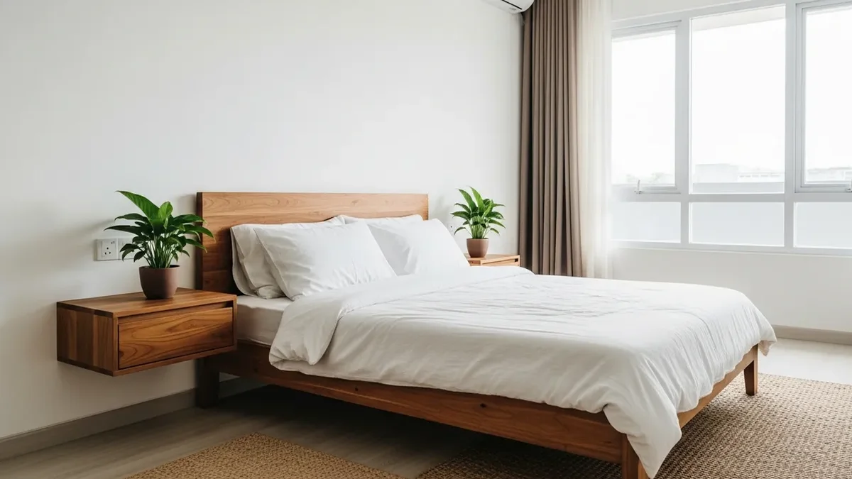 Storage bed in a neat minimalist bedroom
