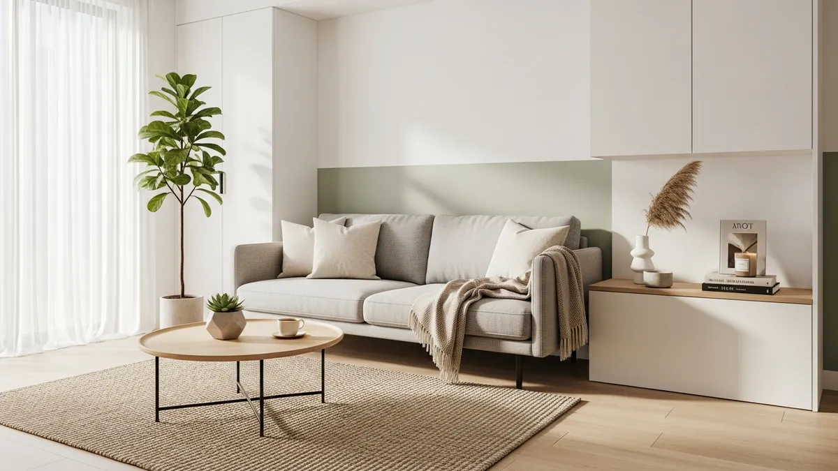 Aesthetic home decor ideas for budget-friendly minimalist living room with organized storage