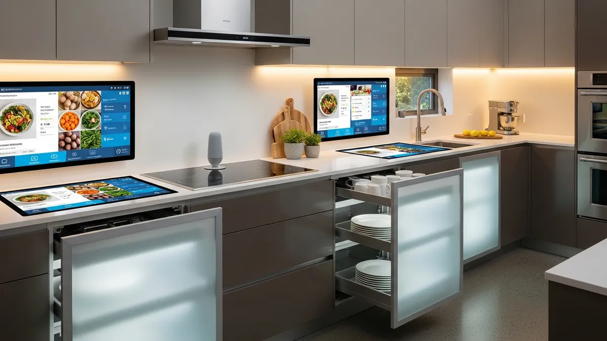 Smart kitchen technology with automated appliances and digital controls