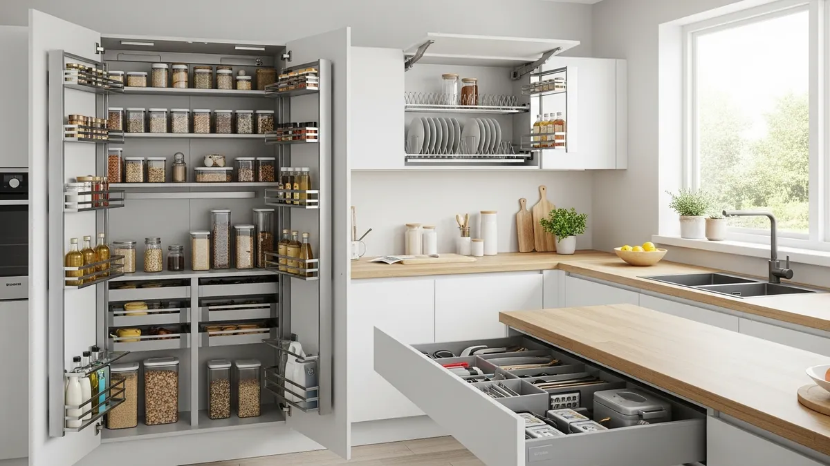 Modern kitchen storage and organization solutions with pull-out systems