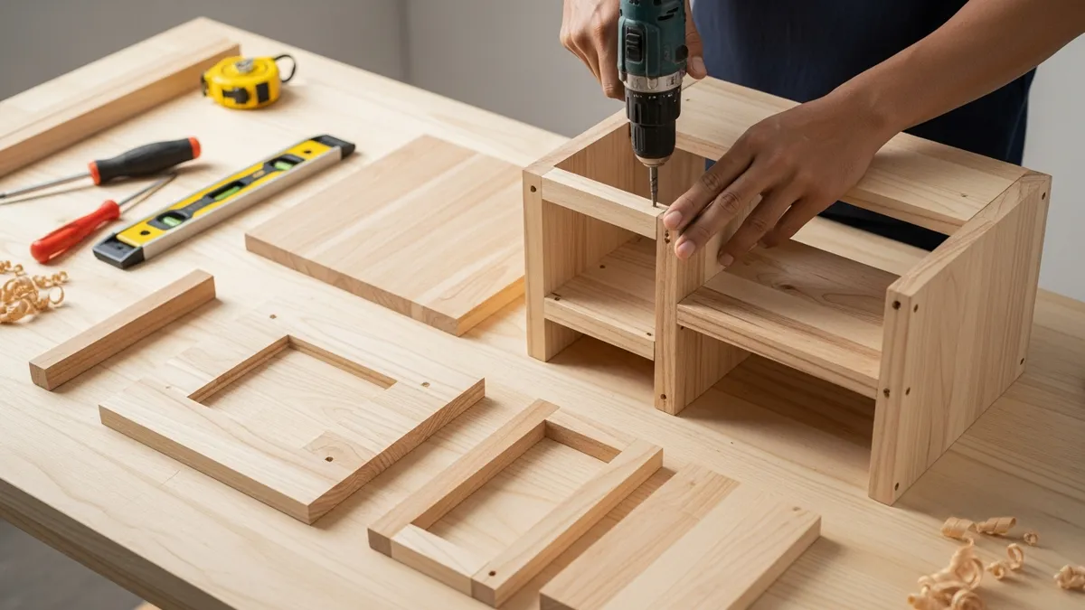 Step-by-step assembly process of mini kitchen island