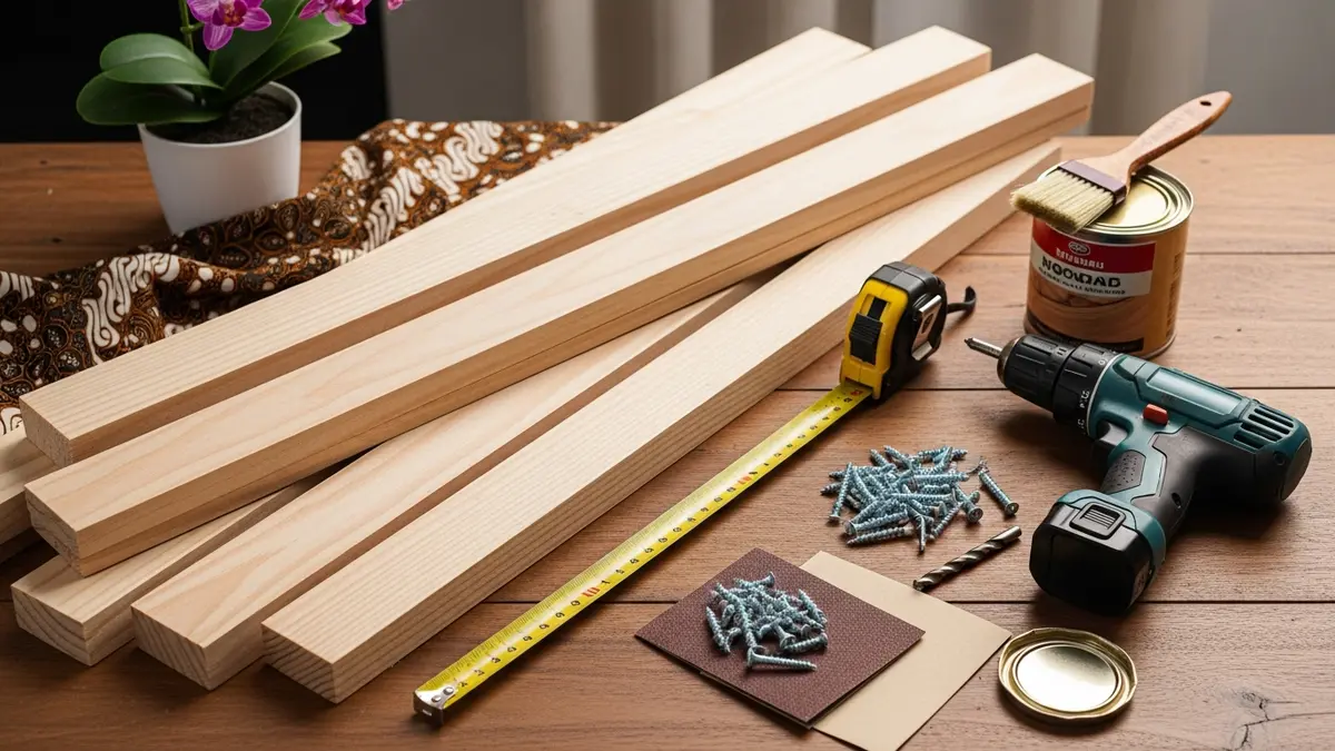 Materials and tools for making a DIY spice rack in your small kitchen