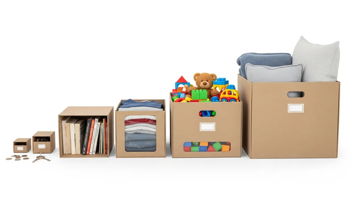 Storage box size comparison from small to extra large containers