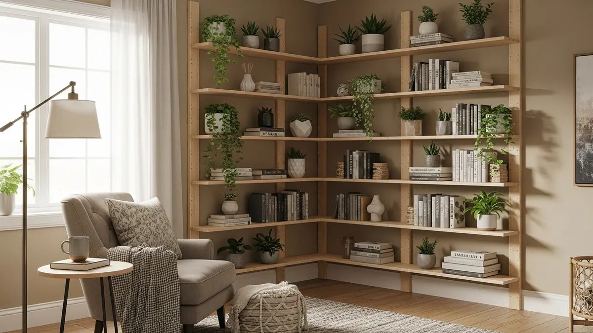 Corner wall shelf ideas living room maximizing unused space with plants