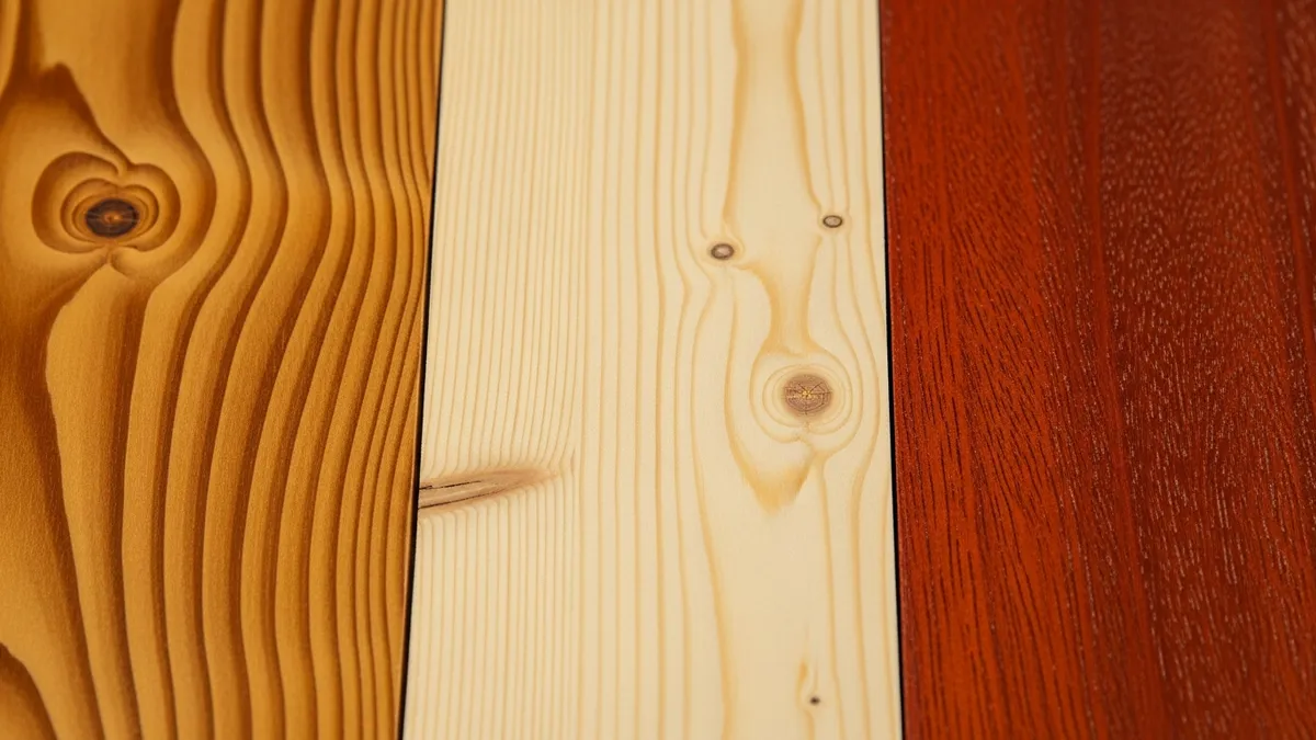 Different types of wood samples showing natural grain patterns for kitchen tables