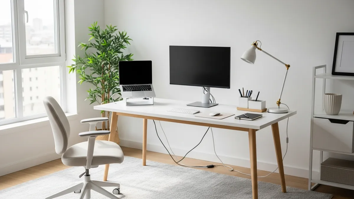 Modern work from home desk setup ideas with monitor, organizer, and natural light in 2026