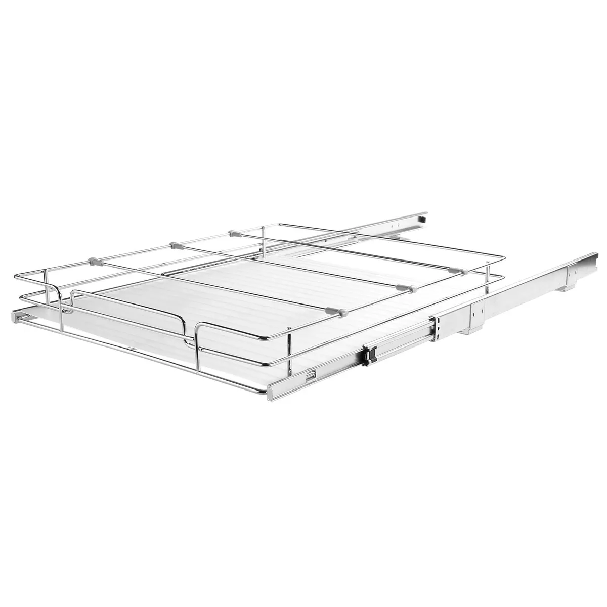 Three pull-out cabinet organizer sizes compared for a fitted storage system